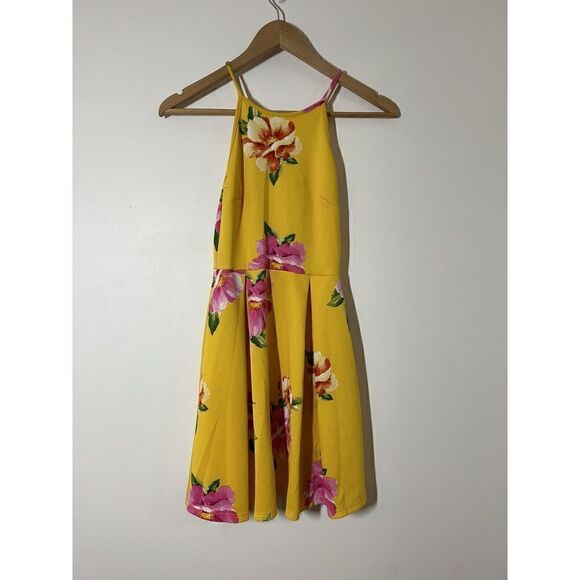 Soprano Yellow Floral Print A Line Sundress X-Small Polyester Blend Sleeveless - Picture 2 of 4